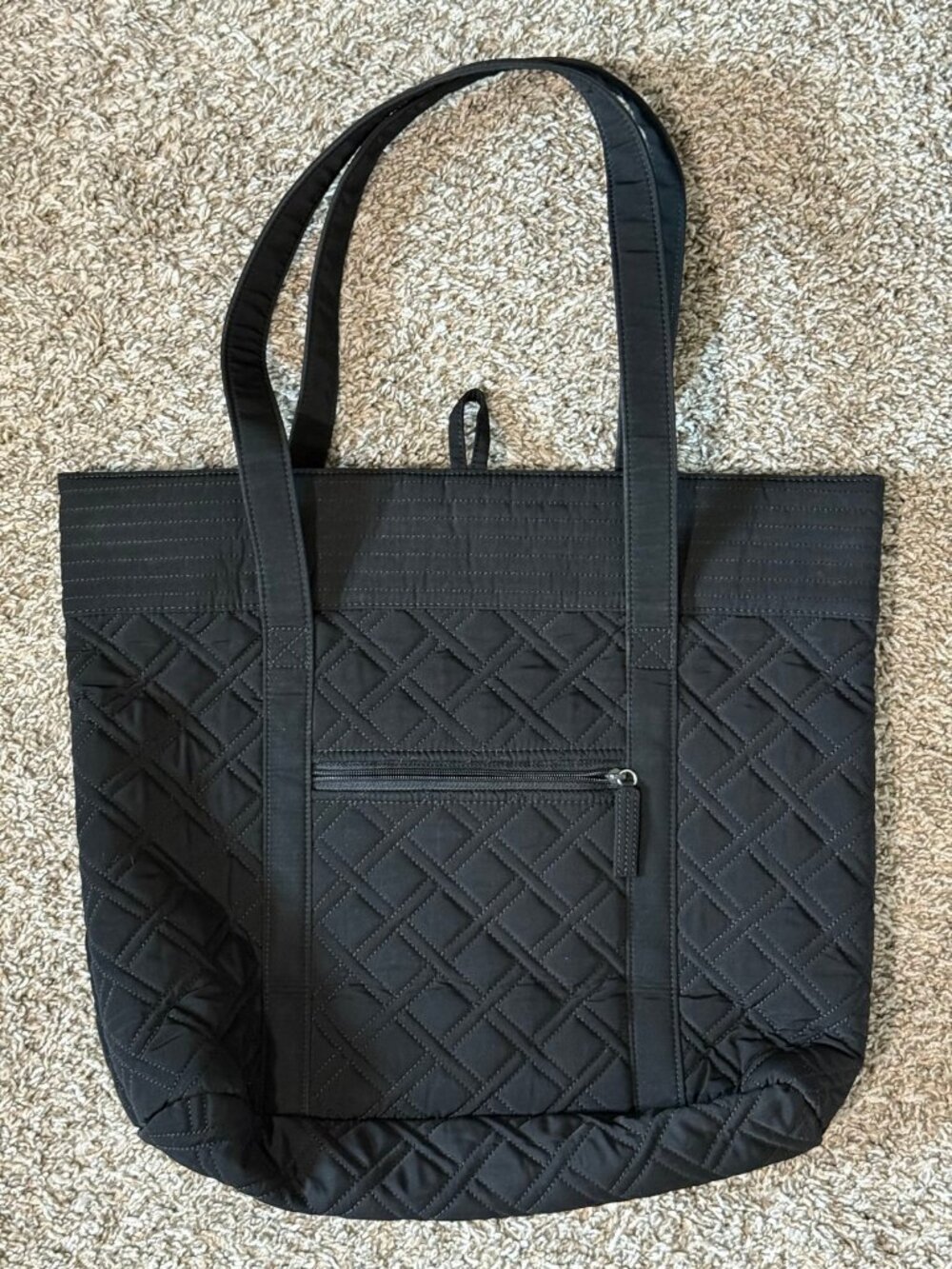 Vera Bradley Black Quilted Tote Silver Logo Geometric Lining